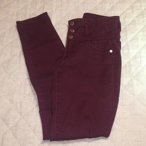 Maroon hi-waisted super skinny jeans
